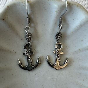 Nautical Anchor Silver Dangle Earrings